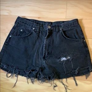 DIY Wrangler high waisted black denim shorts